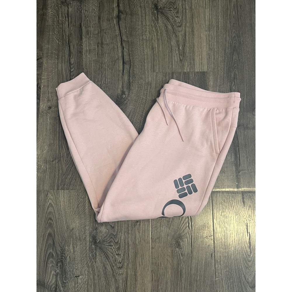 Columbia Womens Pink Logo Graphic Joggers Sweatpants Drawstring Waist Pockets XL
